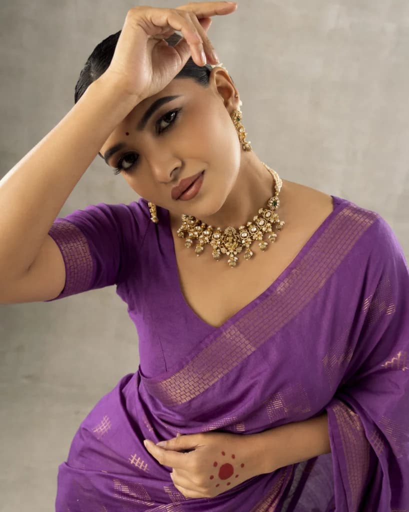 Purple Saree Sitting